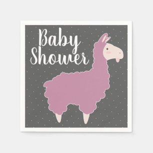 Rosa Lama-u. Weiß-Punkt-Babyparty Serviette