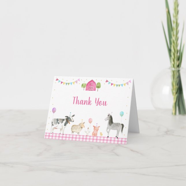 Rosa Landtiere Barnyard Geburtstag Dankeskarte (Vorderseite)