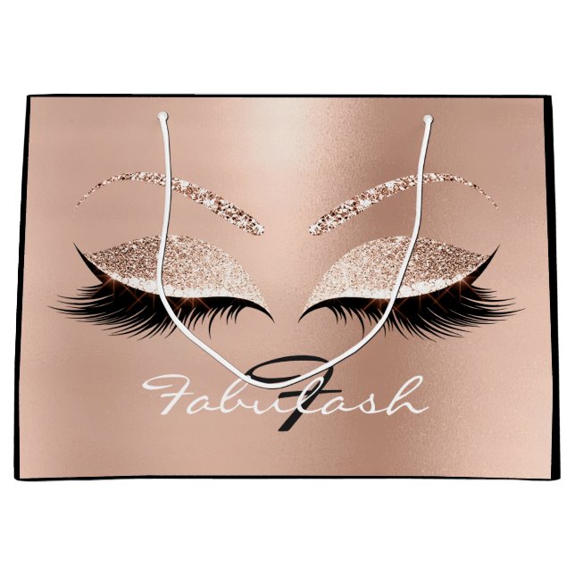 Rosa Lash Blush Makeup Glitzer Name Monogramm Große Geschenktüte (Vorderseite)