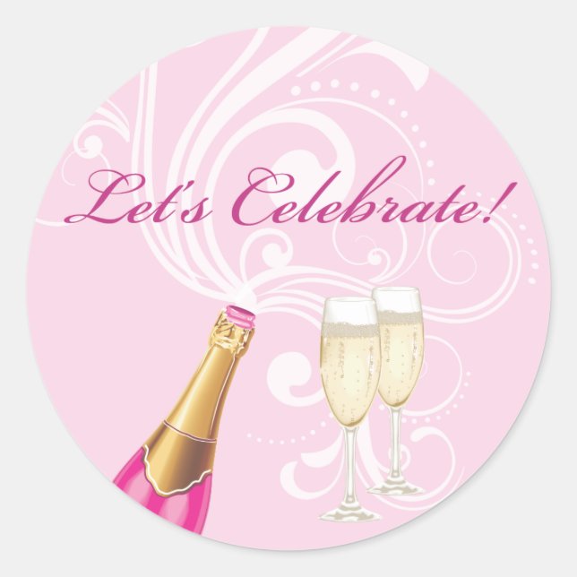Rosa "Lasse Celebrate!" Champagnersticker Runder Aufkleber (Vorderseite)