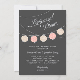 Rosa Laternen Graue Hochzeitsprobe Abendessen Einladung