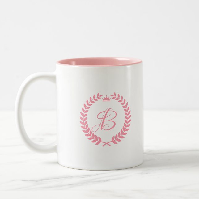 Rosa Laurel Wreath mit Monogramm Zweifarbige Tasse (Links)