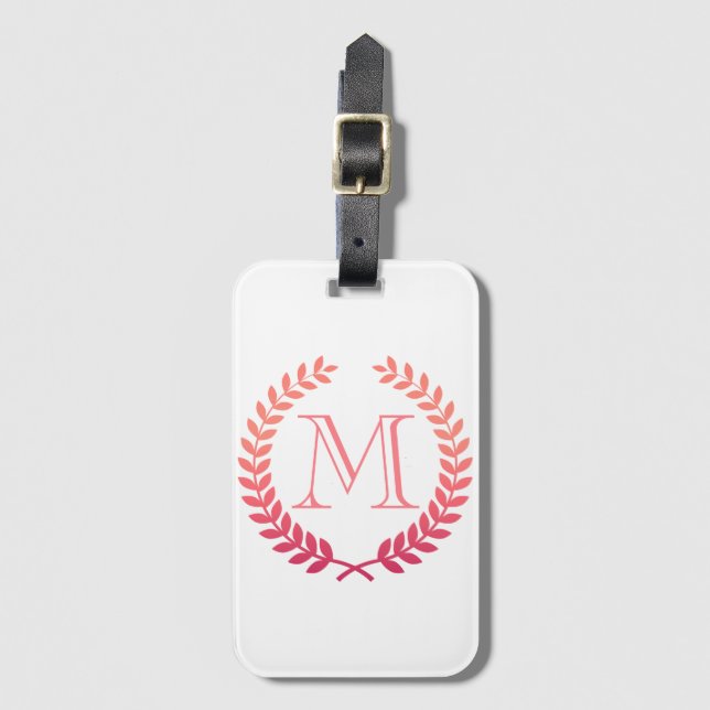 Rosa Laurel Wreath Monogramm Gepäckanhänger (Vorderseite Vertikal)