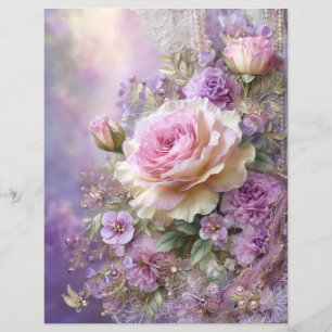 Rosa Lavendel Blumen Junk Journal Scrapbook Papier