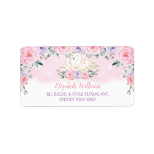 Rosa Lavendel Floral Swan Princess Rücksendeadres Adressaufkleber