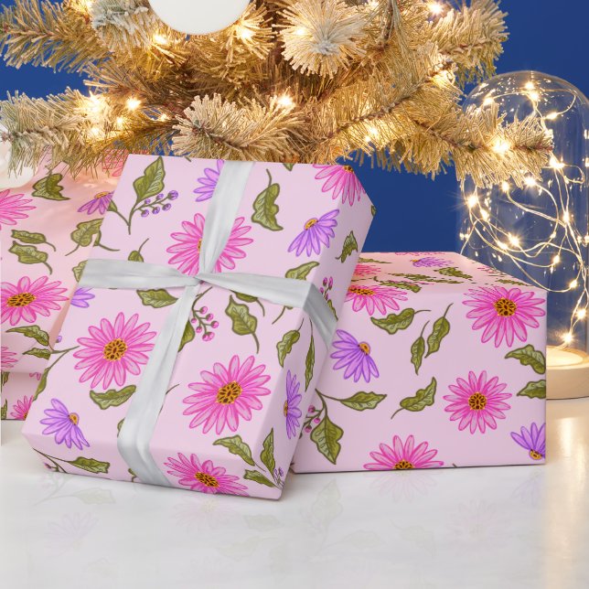 Rosa Lavendel Lacy Daisy Geschenkpapier (Feiertage)