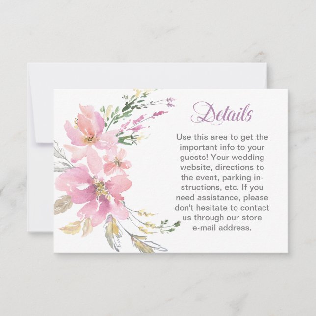 Rosa Lavender Watercolor Blumenzange Detail RSVP Karte (Vorderseite)