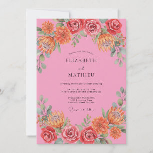 Rosa lebendige florale Hochzeit Einladung