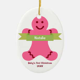 Rosa Lebkuchen Kind grüner Banner Name Baby zuerst Keramikornament