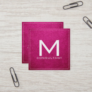 Rosa Leder Monogramm-elegantes modernes Barbies Quadratische Visitenkarte