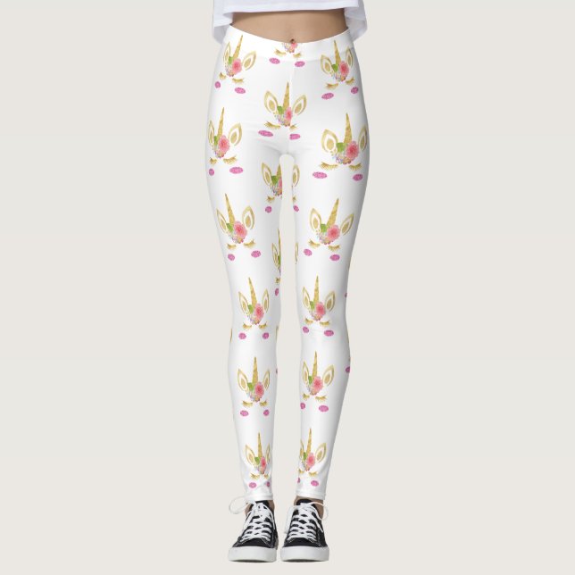 Rosa Leggings in Einhorndruck (Vorderseite)