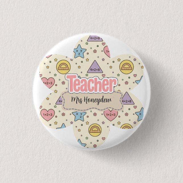 Rosa Lehrer Mathe Formen Muster  Button (Vorderseite)