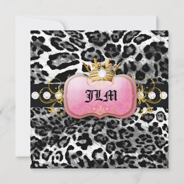 rosa Leopard der Kronen-311-Lavish Einladung (Vorderseite)