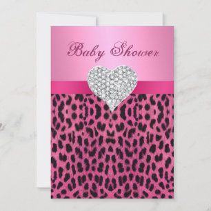 Rosa Leopard Diamond Herz Kinderdusche Einladung
