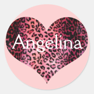 Rosa Leopard-Druck-Herz-Name Runder Aufkleber