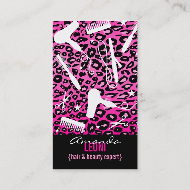 Rosa Leopard-Druck-Salon bearbeitet Visitenkarte (Vorderseite)