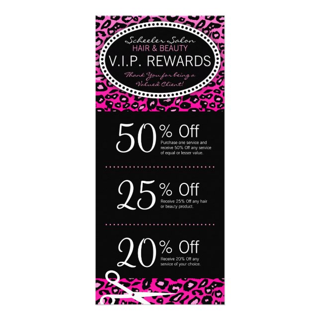 Rosa Leopard-Druck-Salon-KuponsSpecials Werbekarte (Vorne)