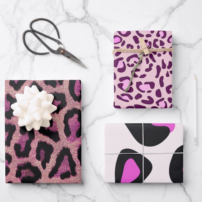 Rosa Leopard-Farbe Geschenkpapier Set (Vorderseite)