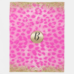Rosa Leopard Gepard Druck Gold Glitter Monogramm Fleecedecke