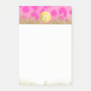 Rosa Leopard Gepard Druck Gold Glitter Monogramm Post-it Klebezettel