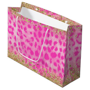 Rosa Leopard Gepard Tier Gold Glitter Trendig Große Geschenktüte