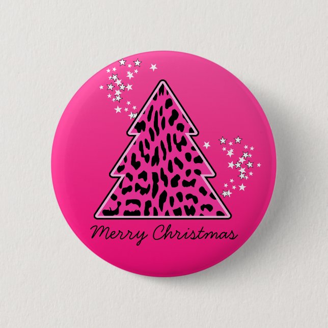 Rosa Leopard Gepard Weihnachtsbaum Button (Vorderseite)