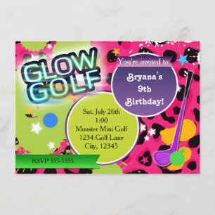 Rosa Leopard-Glow-Golf-Golfparty-Einladungen Einladung