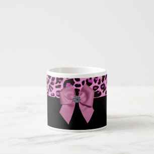 Rosa Leopard mit Bow und Diamond Espressotasse