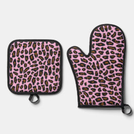 Rosa Leopard Ofenhandschuh & Topflappen-Set