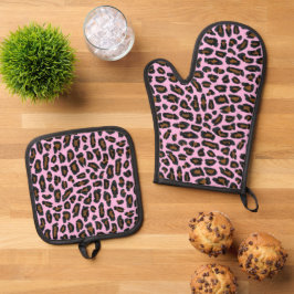 Rosa Leopard Ofenhandschuh & Topflappen-Set