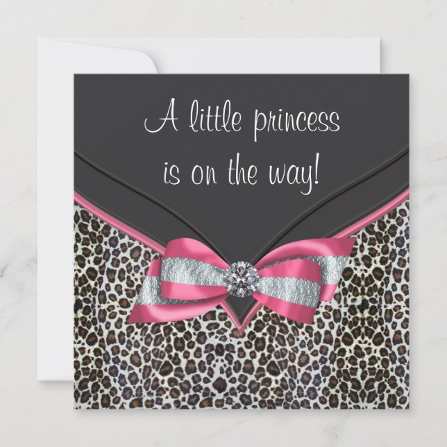 Rosa Leopard Princess Kinderdusche Einladungen (Vorderseite)
