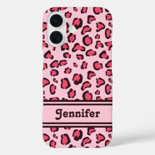 Rosa Leopard Print ähnlich mit Individuelle Name iPhone 16 Hülle