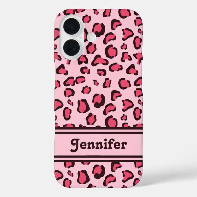 Rosa Leopard Print ähnlich mit Individuelle Name iPhone 16 Hülle (Rückseite)