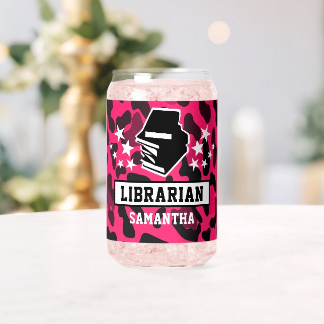 Rosa Leopard Print Librarian Name Dosenglas (Insitu (Hochzeit))