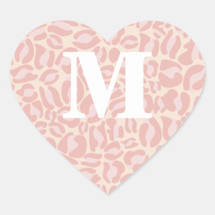 Rosa Leopard Print Monogram Leopard Spots Safari Herz-Aufkleber