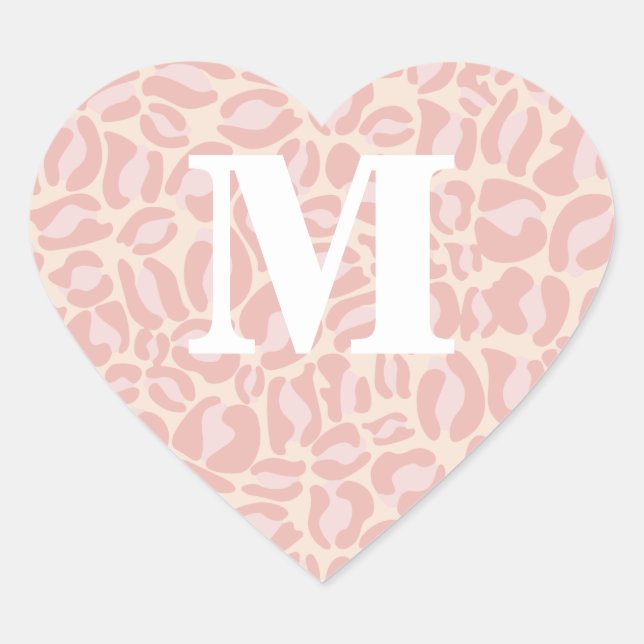 Rosa Leopard Print Monogram Leopard Spots Safari Herz-Aufkleber (Vorderseite)