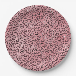 Rosa Leopard Print Sparkor Glitzer Pappteller