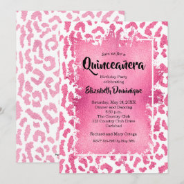 Rosa Leopard Quinceañera Geburtstagsparty Einladun