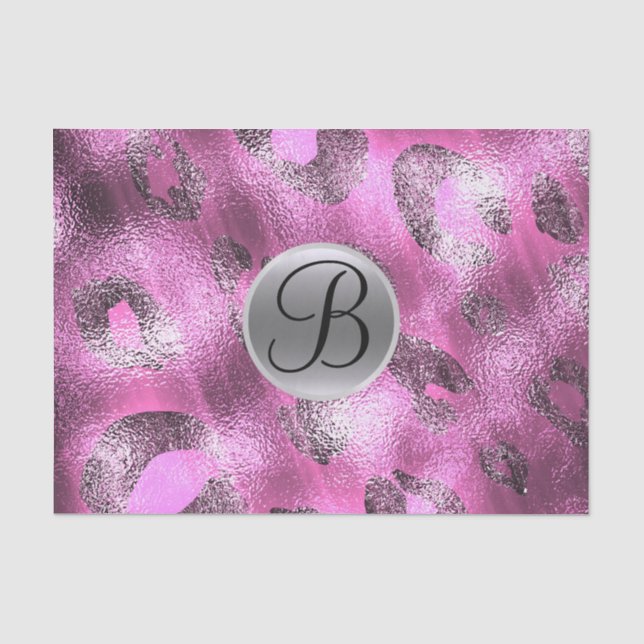 Rosa Leopard Shine Elegant Monogram Letter Initial Seidenpapier (Vorderseite)