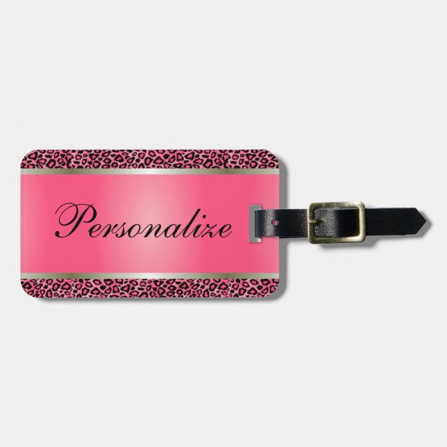 Rosa Leopard-Tierdruck | personifizieren Gepäckanhänger (Vorderseite horizontal)