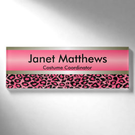 Rosa Leopard und Gold metallisch Namenschild