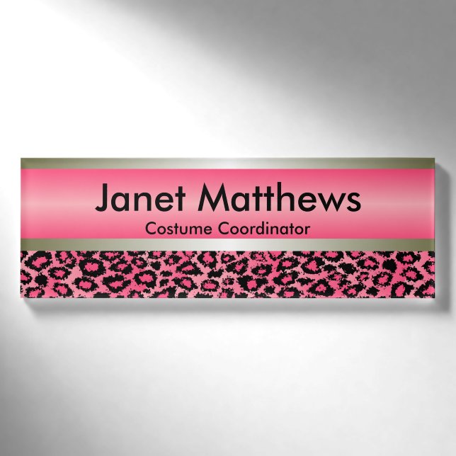 Rosa Leopard und Gold metallisch Namenschild (Vorderseite)