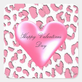 Rosa Leopard Valentines Herz Quadratischer Aufkleber