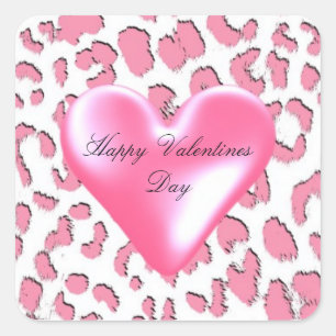 Rosa Leopard Valentines Herz Quadratischer Aufkleber