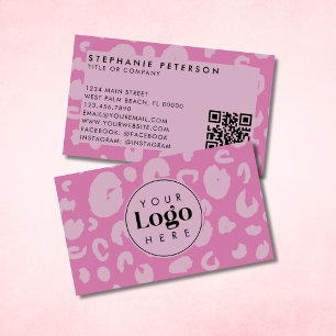 Rosa Leoparden-Druck Firmenlogo QR-Code Visitenkarte