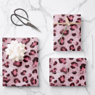 Rosa Leoparden-Druck Künstlerische Wildkatzenfell- Geschenkpapier Set