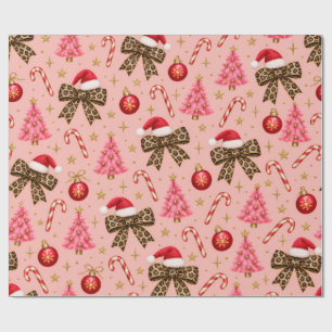 Rosa Leoparden-Schleifen Weihnachtsmuster Geschenkpapier