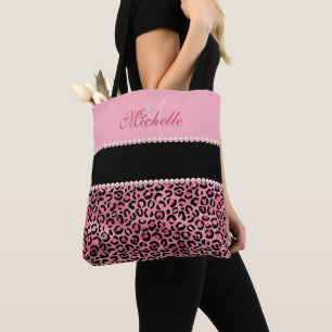 Rosa Leoparden, schwarz und rosa Mit Monogramm Tot Tasche