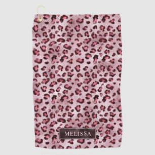 Rosa Leoparden-Tierdruck mit Faux-Folie und Name Golfhandtuch