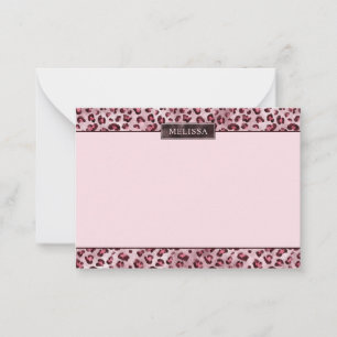 Rosa Leoparden-Tierdruck mit Faux-Folie und Namen Mitteilungskarte